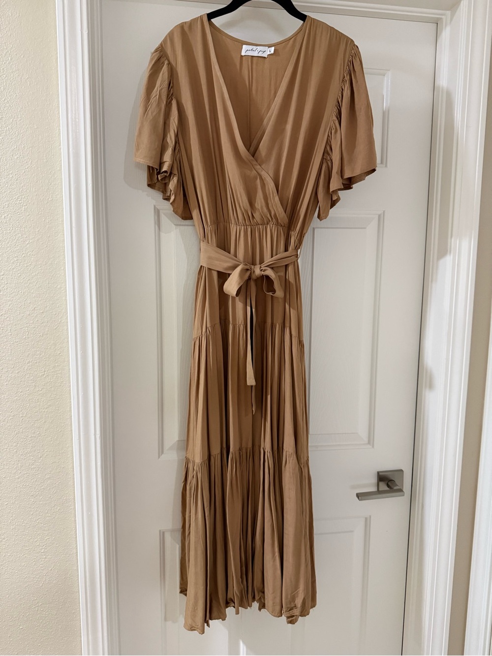 Petal & Pup Camel Wrap Maxi Dress with Tie Waist